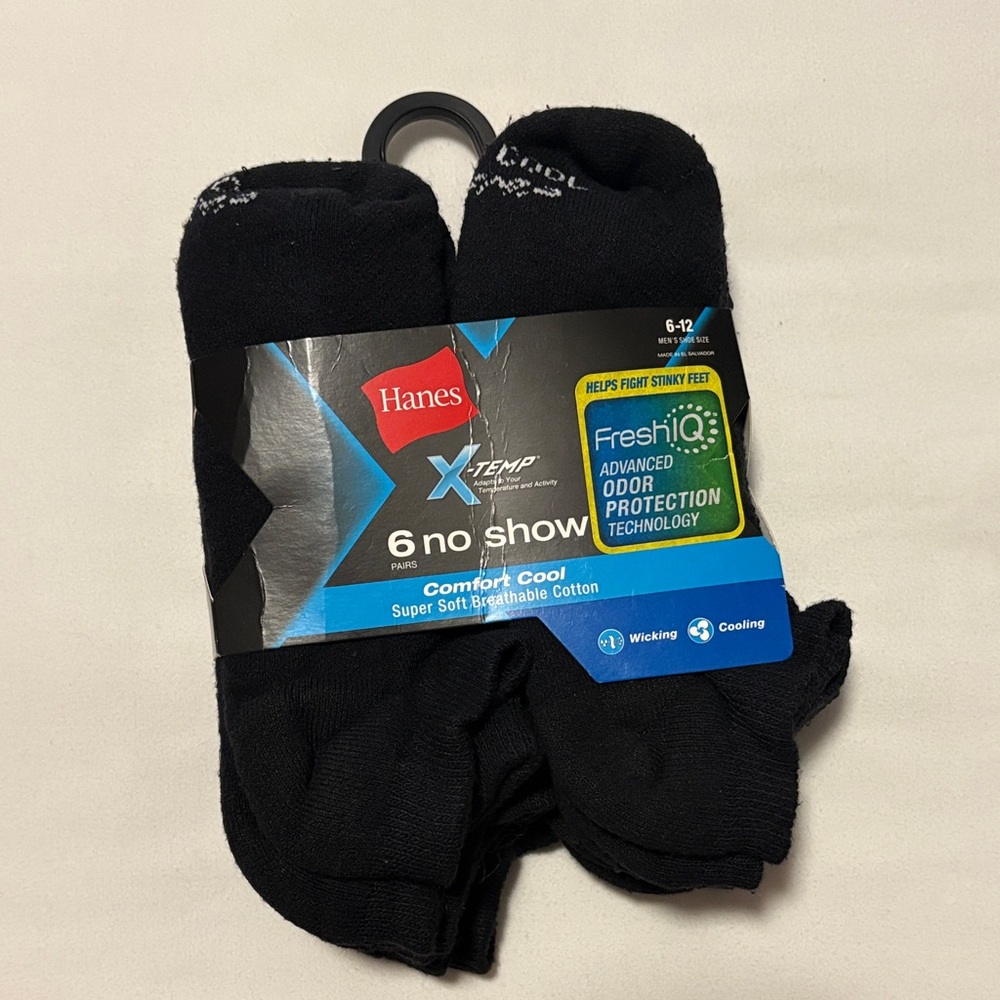 Hanes Men's Black Comfort Cool No Show Socks